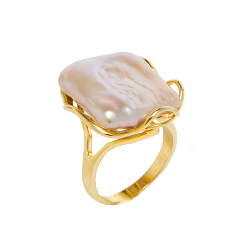 Irregular pearl girl ring