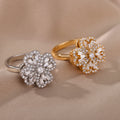 Rotatable Zircon Flower Open Ring Women's Design Sense