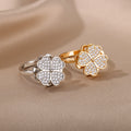 Rotatable Zircon Flower Open Ring Women's Design Sense